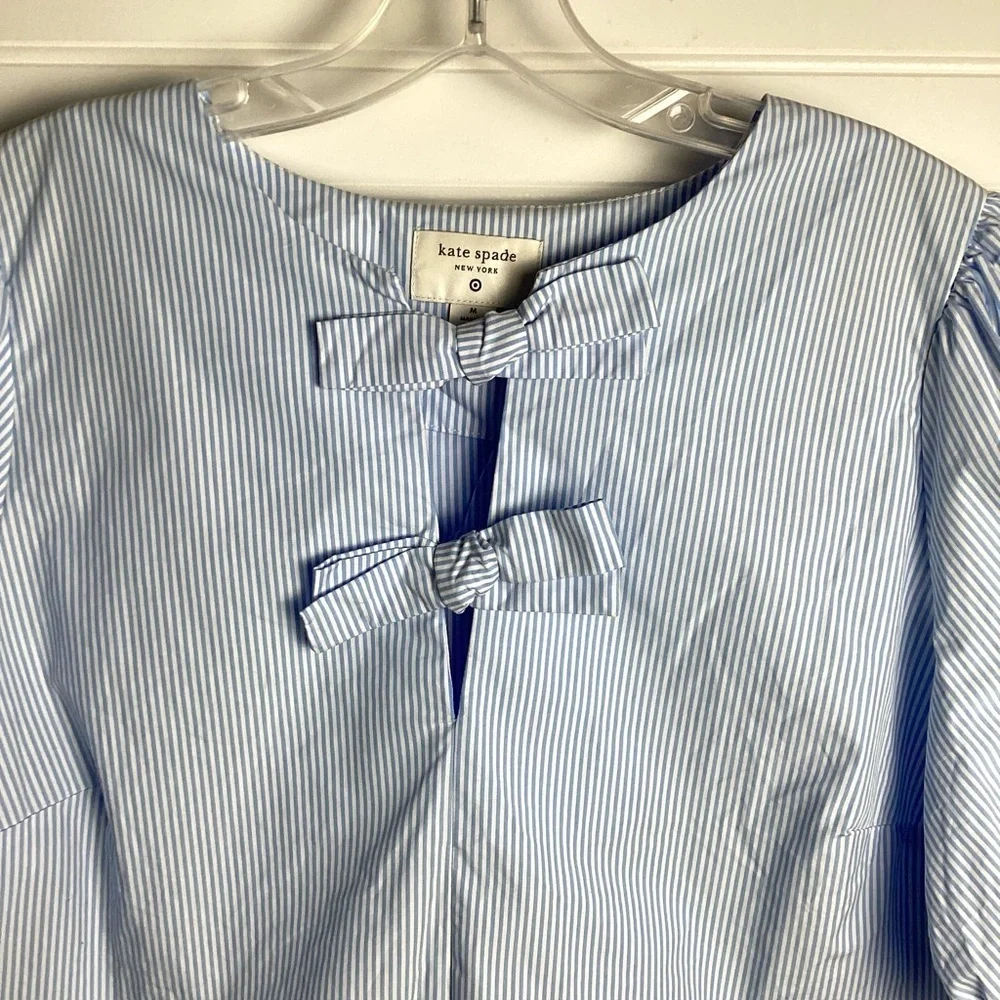 Kate Spade new york x Target Blue/White Women's Stripe Puff sleeve Blouse  Sz M - Picture 5 of 11